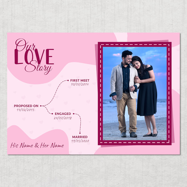 Custom Couple Dashed Border Design Custom Landscape Love Story Photo Frame