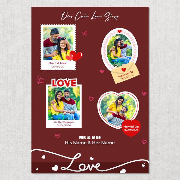 Custom Couple Polaroid Picture Design Custom Portrait Love Story Photo Frame