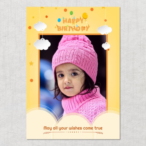 Birthday Wishes with Hanging Clouds Design: Portrait Acrylic Photo Frame with Image Printing – PrintShoppy Photo Frames