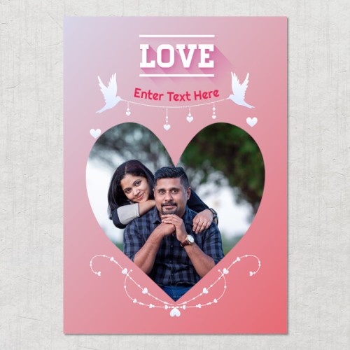Pic Upload in Heart Symbol with Love Birds Design: Portrait Acrylic Photo Frame with Image Printing – PrintShoppy Photo Frames