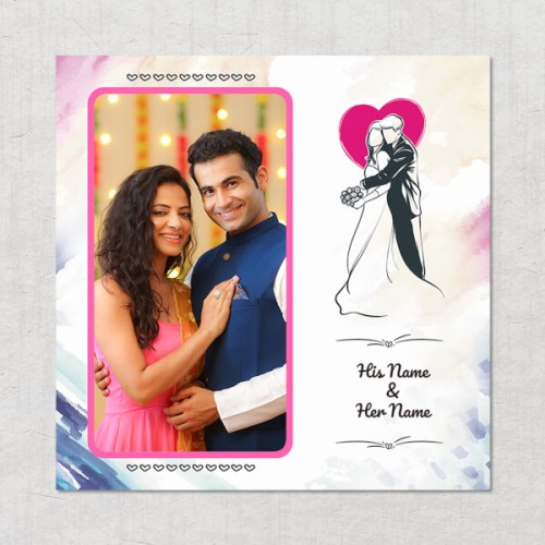 Water Colours Background with Wedding Couple Design: Square Acrylic Photo Frame with Image Printing – PrintShoppy Photo Frames