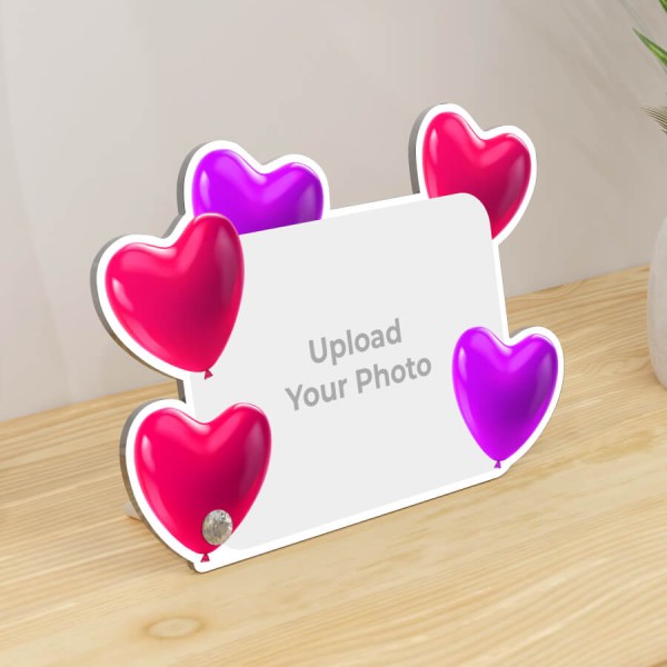 Custom Full Pic Upload On Colorful Little Hearts Acrylic Photo Stand Design