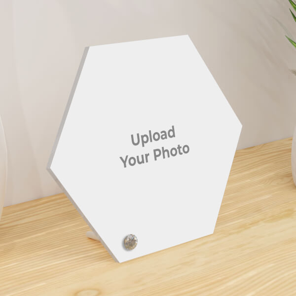 Custom Full Pic Upload Design: Hexagon Acrylic Photo Stand with Image Printing – PrintShoppy Acrylic Photo Stand