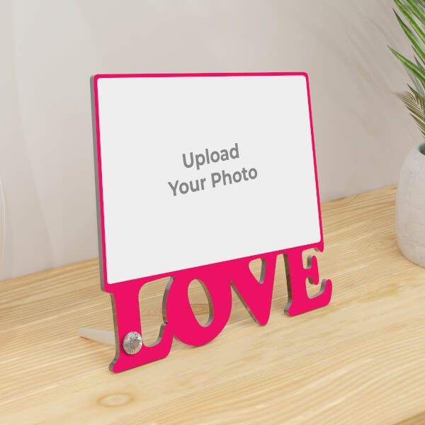 Custom Rectangle Shaped Custom Image Love Design On Acrylic Photo Stand