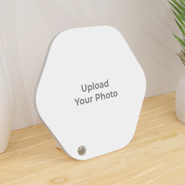 Custom Hexagon Shaped Custom Acrylic Photo Desk Stand