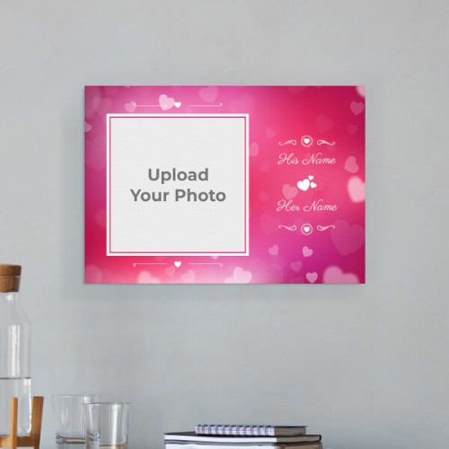 Pink Colour Background with Heart Symbols Design: Landscape Aluminium Photo Frame with Image Printing – PrintShoppy Photo Frames