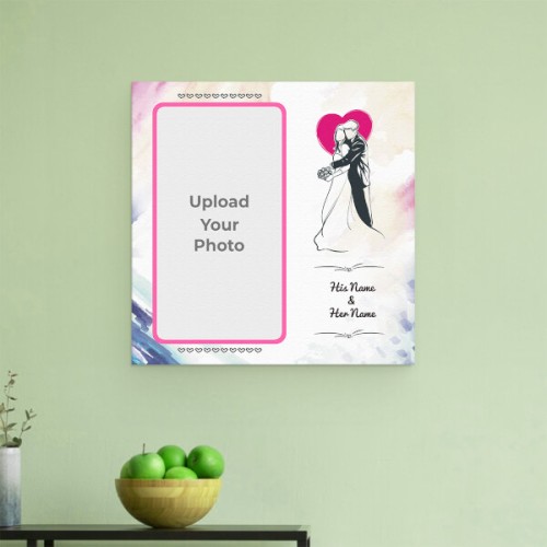 Water Colours Background with Wedding Couple Design: Square Aluminium Photo Frame with Image Printing – PrintShoppy Photo Frames