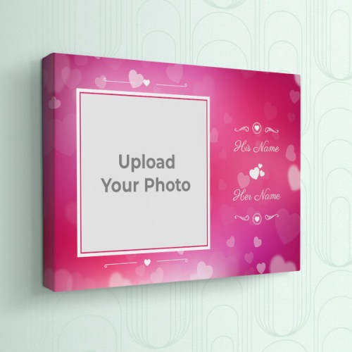 Pink Colour Background with Heart Symbols Design: Landscape canvas Photo Frame with Image Printing – PrintShoppy Photo Frames