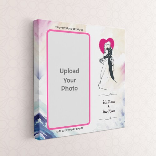 Water Colours Background with Wedding Couple Design: Square canvas Photo Frame with Image Printing – PrintShoppy Photo Frames