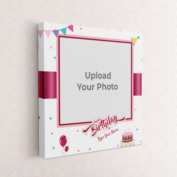 Custom Birthday Wishes with Pink Ribbon Design: Square canvas Photo Frame with Image Printing – PrintShoppy Photo Frames