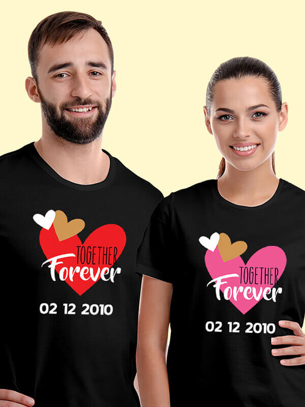 Custom Together Forever Couple T Shirts Black Color