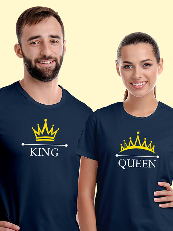 Custom King Queen Couple T Shirt Navy Blue Color