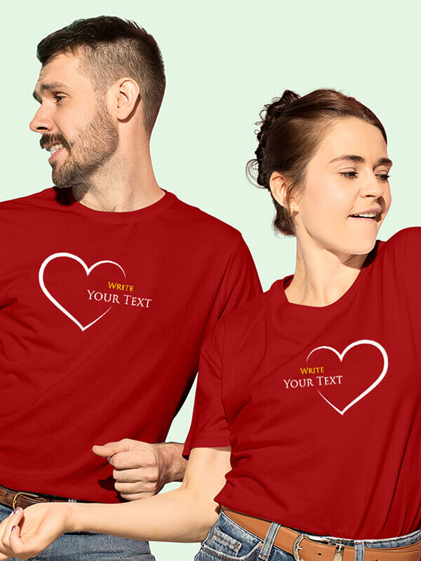 Custom Red Love with Your Names On Red Color Personalized Couple T-Shirt