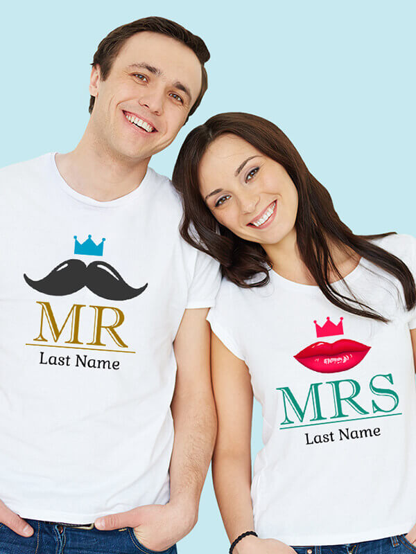 Custom Mr And Mrs T Shirt For Couples White Color