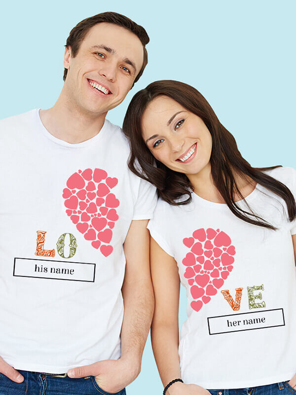 Custom Half Heart Shaped Valentine Couples T Shirt White Color