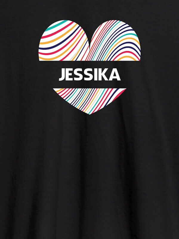 Custom Multicolor Heart Shape Personalised Womens T Shirt With Name Black Color