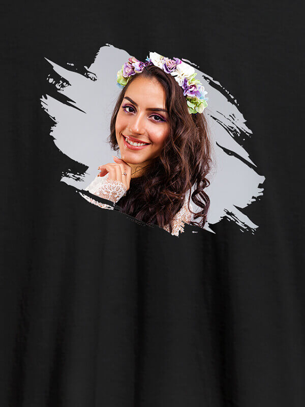 Custom Your Photo in Grunge Shape On Black Color Customized Tshirt for Women