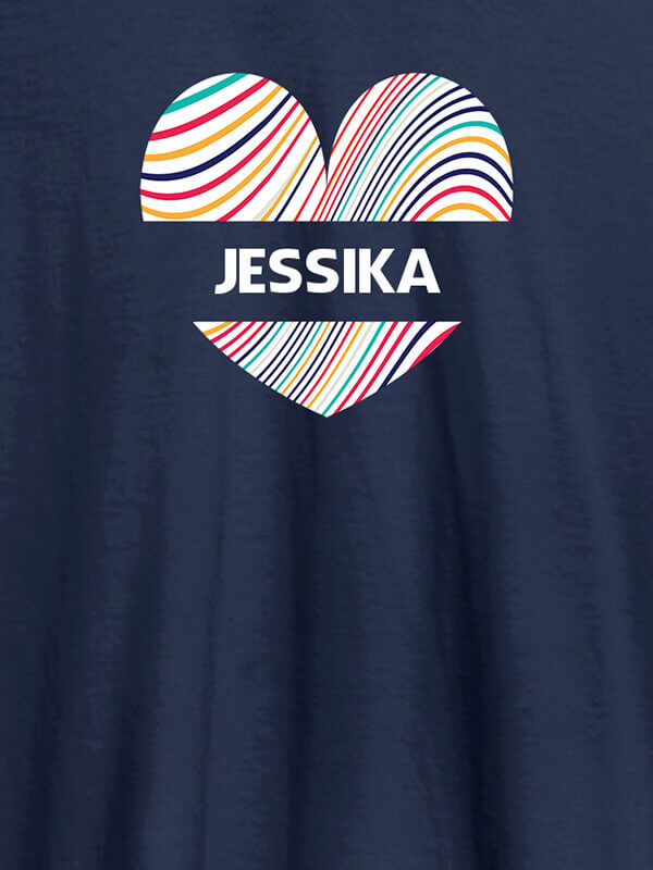 Custom Multicolor Heart Shape Personalised Womens T Shirt With Name Navy Blue Color