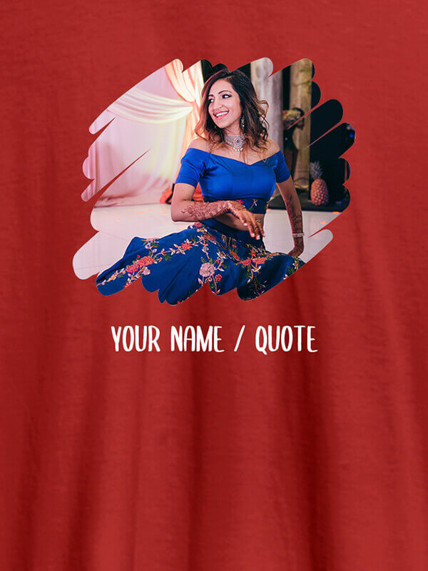 Custom Your Photo in Circle Grunge Shape On Red Color T-shirts For Women with Name, Text and Photo