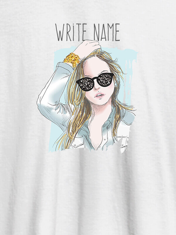 Custom Latest Fashion Sunglasses Personalised Womens T Shirt White Color