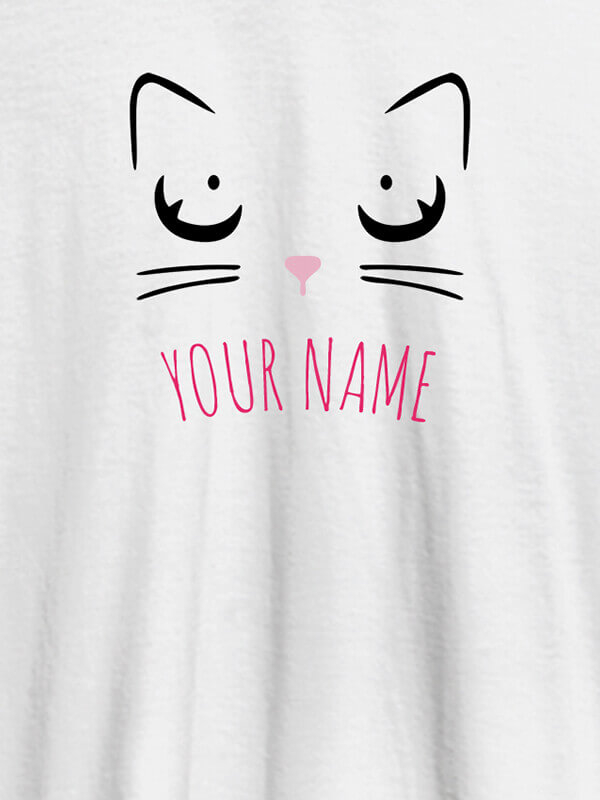 Custom Cat Art Design Personalised Womens T Shirt With Name White Color