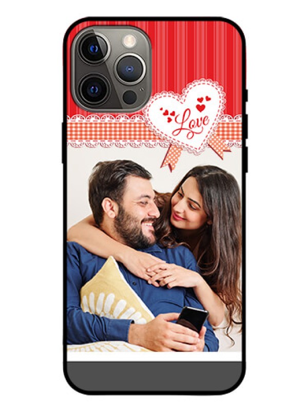 Custom Iphone 12 Pro Max Custom Glass Mobile Case  - Red Love Pattern Design