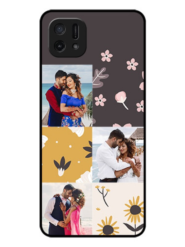 Custom Oppo A16k Photo Printing on Glass Case - 3 Images with Floral Design
