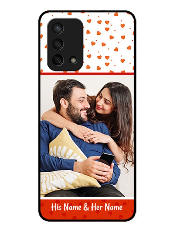 Custom Oppo F19s Custom Glass Phone Case - Orange Love Symbol Design