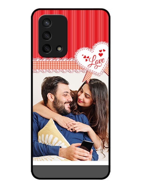 Custom Oppo F19s Custom Glass Mobile Case - Red Love Pattern Design