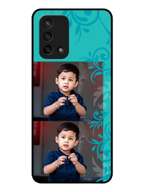 Custom Oppo F19s Personalized Glass Phone Case - with Photo and Green Floral Design 