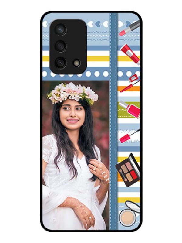 Custom Oppo F19s Personalized Glass Phone Case - Makeup Icons Design