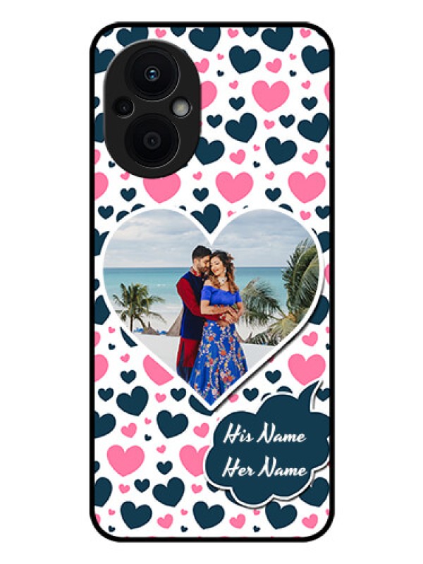 Custom Oppo F21s Pro 5G Custom Glass Phone Case - Pink & Blue Heart Design