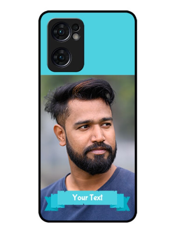 Custom Reno 7 5G Personalized Glass Phone Case - Simple Blue Color Design