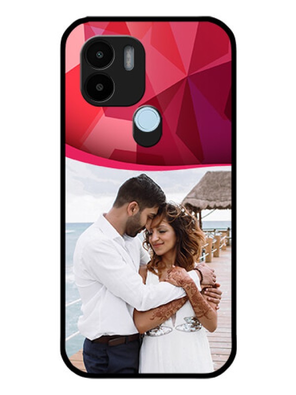 Custom Poco C51 Custom Glass Mobile Case - Red Abstract Design