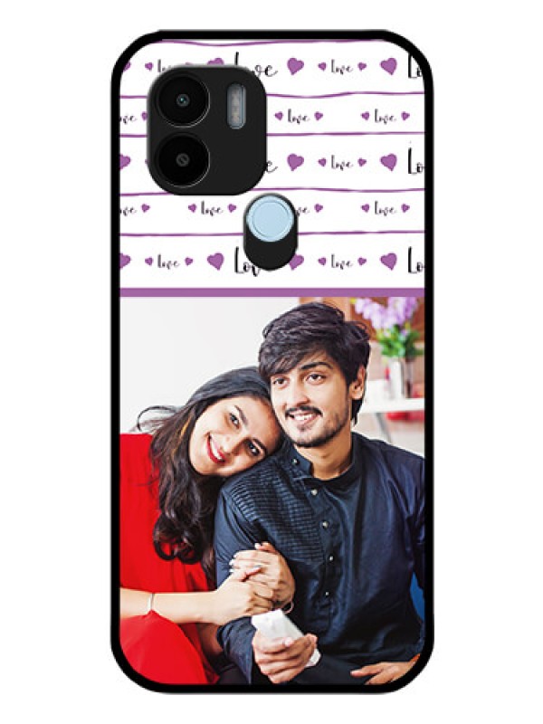 Custom Poco C51 Custom Glass Mobile Case - Couples Heart Design