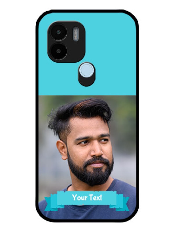 Custom Poco C51 Personalized Glass Phone Case - Simple Blue Color Design