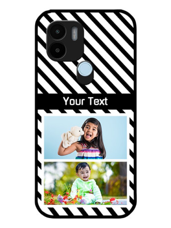 Custom Poco C51 Photo Printing on Glass Case - Black And White Stripes Design