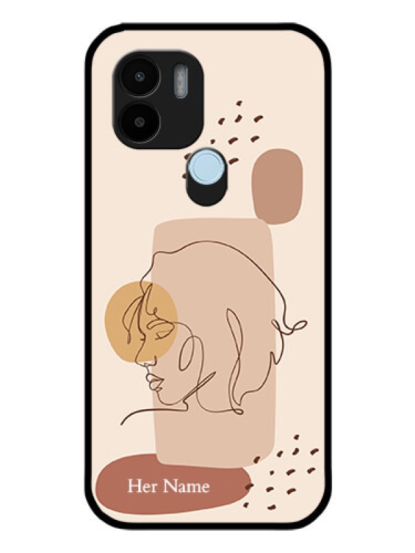 Custom Poco C51 Photo Printing on Glass Case - Calm Woman line art Design