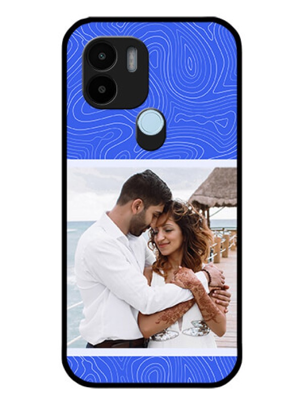 Custom Poco C51 Custom Glass Mobile Case - Curved line art with blue and white Design