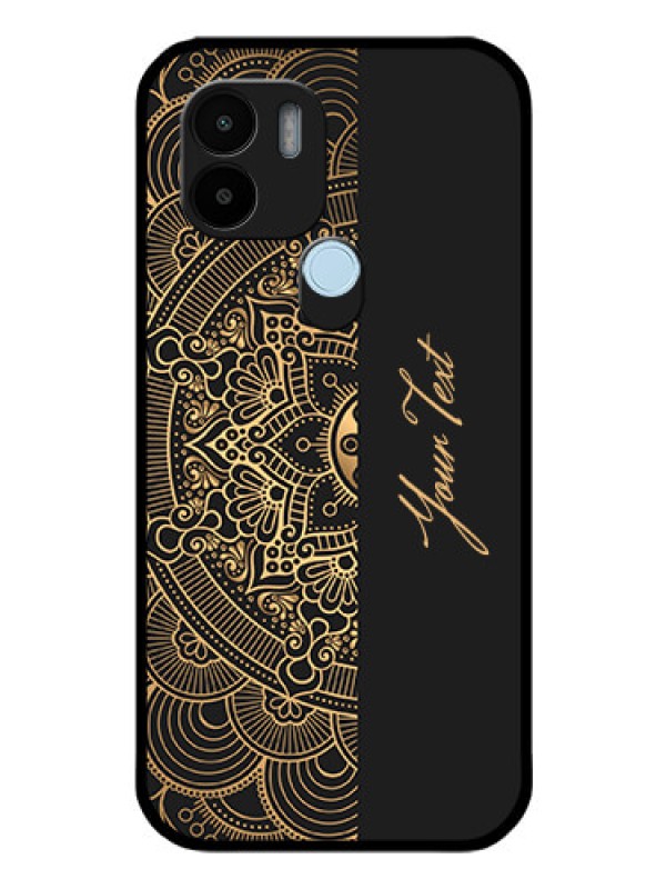 Custom Poco C51 Photo Printing on Glass Case - Mandala art with custom text Design