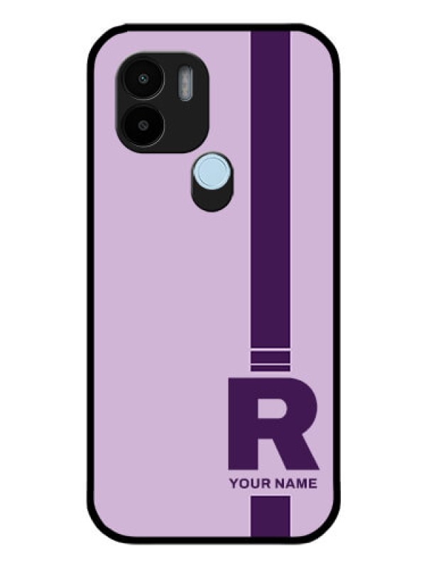 Custom Poco C51 Photo Printing on Glass Case - Simple dual tone stripe with name Design