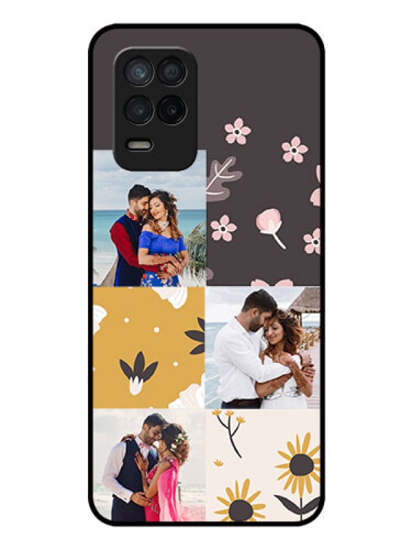 Custom Realme 8 5G Photo Printing on Glass Case - 3 Images with Floral Design