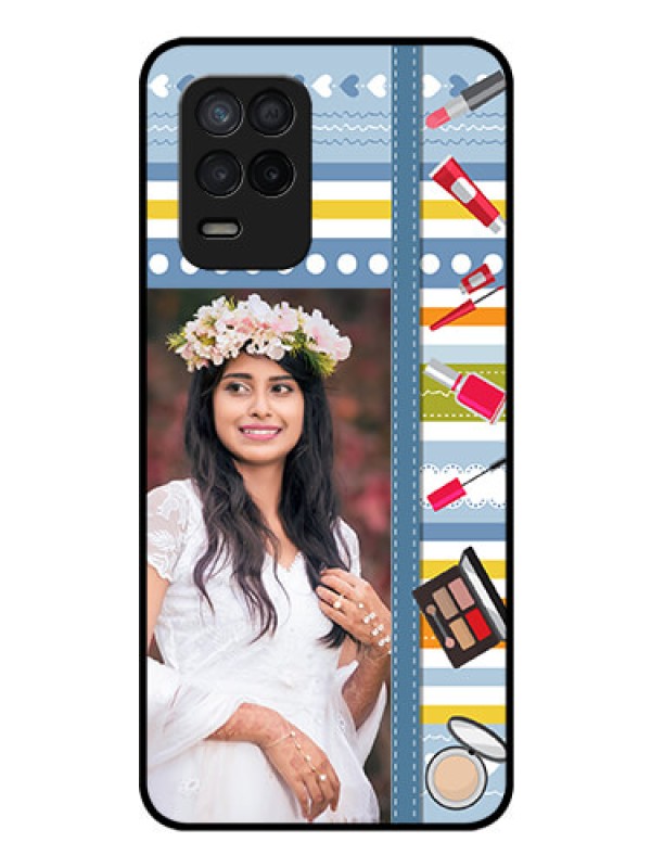 Custom Realme 8 5G Personalized Glass Phone Case - Makeup Icons Design