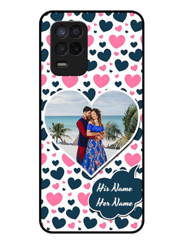 Custom Realme 9 5G Custom Glass Phone Case - Pink & Blue Heart Design