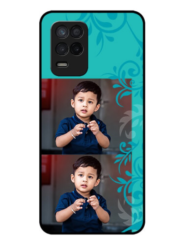 Custom Realme 9 5G Personalized Glass Phone Case - with Photo and Green Floral Design