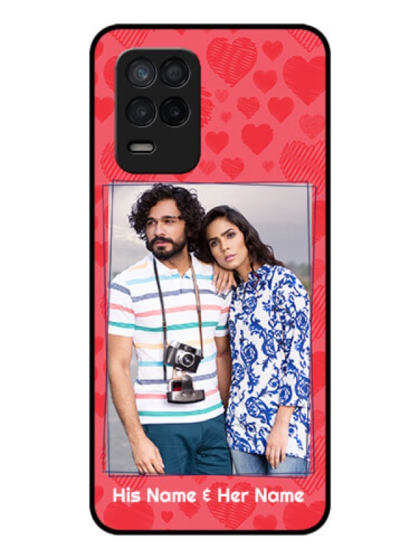 Custom Realme 9 5G Photo Printing on Glass Case - with Red Heart Symbols Design