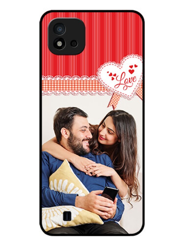 Custom Realme C20 Custom Glass Mobile Case - Red Love Pattern Design