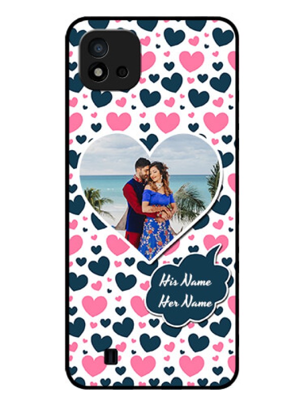 Custom Realme C20 Custom Glass Phone Case - Pink & Blue Heart Design