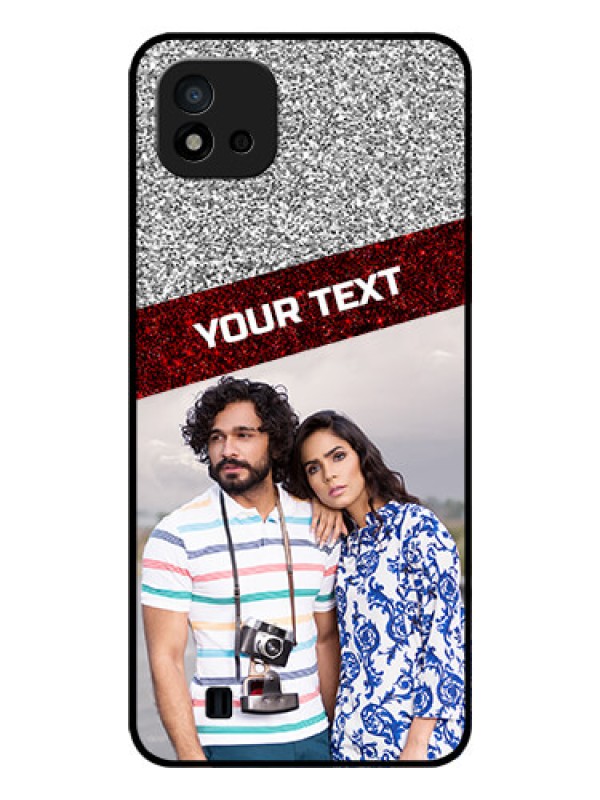 Custom Realme C20 Personalized Glass Phone Case - Image Holder with Glitter Strip Design