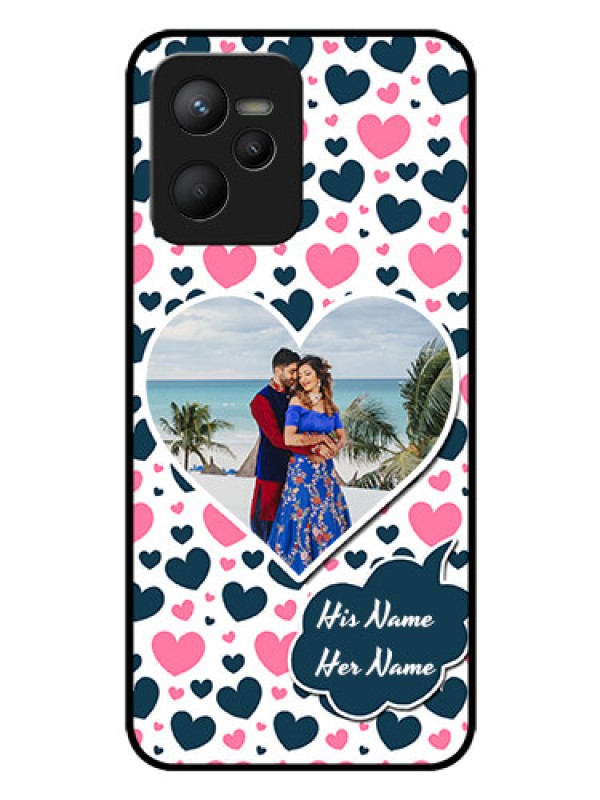 Custom Realme C35 Custom Glass Phone Case - Pink & Blue Heart Design